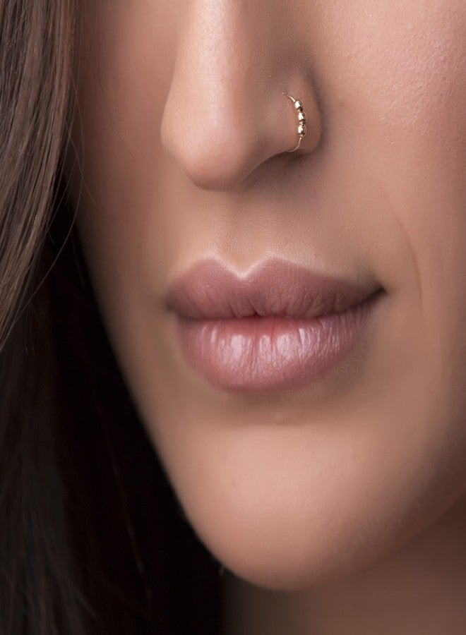 BILIBOOM Tiny 14k Gold Filled Beaded Nose Ring - 24 Gauge Thin Handmade Nose Hoop Gold Filled Snug Nose Ring Hoop -14k Gold Nose Piercing For Women - Cormfortable & Elegant Design - Comes with Gift Packaging - Image 3